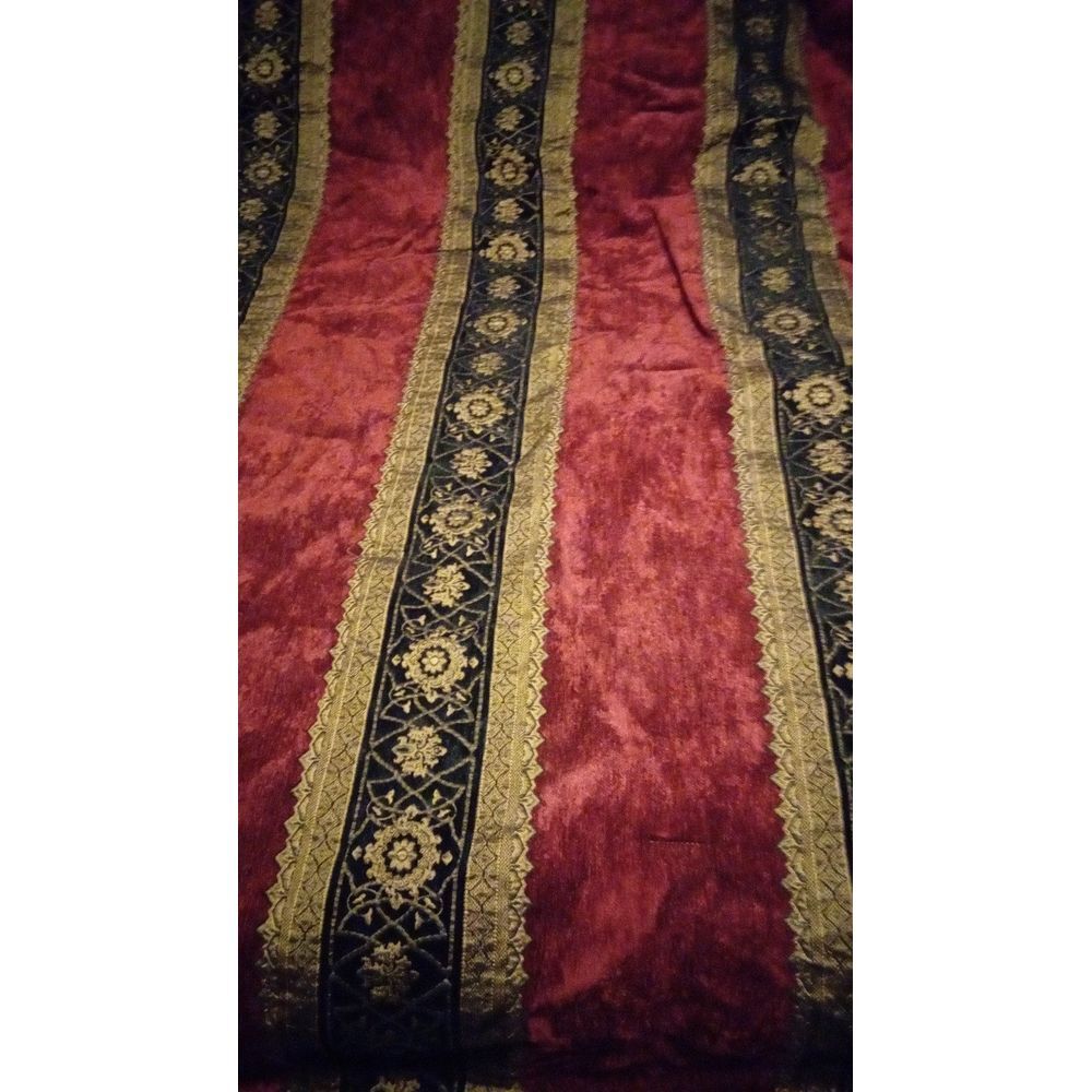 Luxurious‎ Burgundy Velvet Bed Sheet Ornate Navy & Gold Trim Traditional Pattern